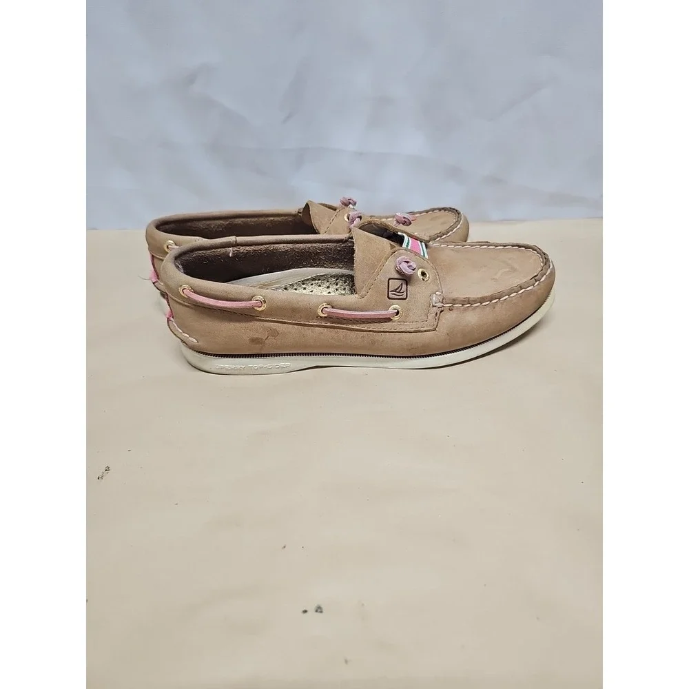 Sperry Topsiders Brown with Pink and‎ Green Stripe sz 8